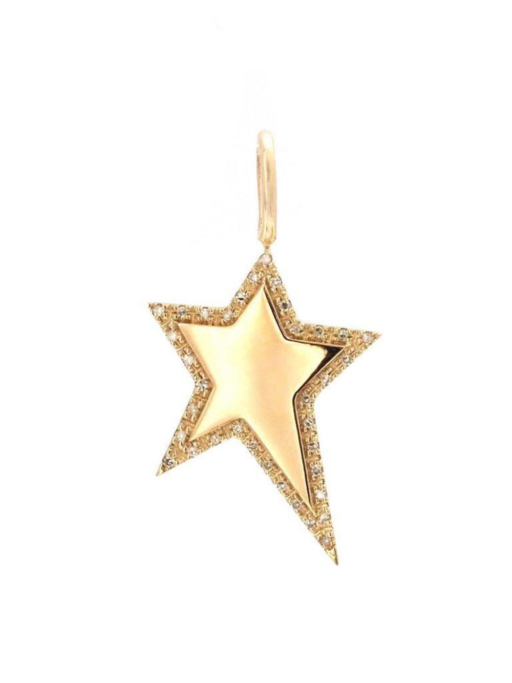 14K Real Solid Yellow Gold Star Natural Diamond Pendant 0.12ctw 17x30mm